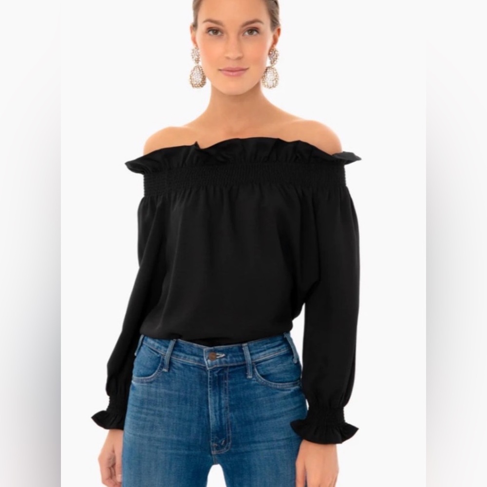 Tuckernuck Black Off-Shoulder Smocked Blouse